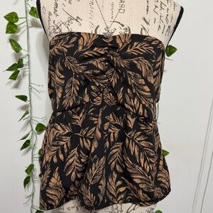 Papermoon Black and Tan Leaf Print Strapless Crop Top